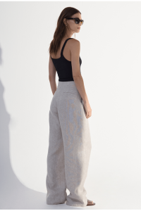 Calça Jaina Pantalona em Linho com Pregas Bege Sisal