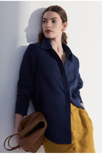 Camisa Lapônia Manga Longa em Linho Marinho