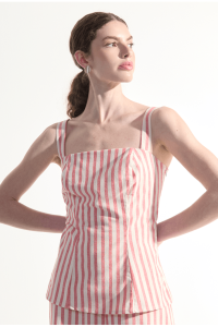 Regata Ischia Alça Larga Listra Vermelho