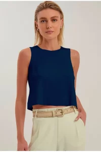 Regata Samar Cropped Malha Estruturada Lyocell Marinho