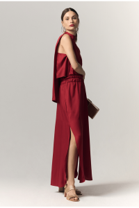 Saia Midi Chelba Lyocell com Fendas Laterais Bordeaux Saia Midi Chelba Lyocell com Fendas Laterais Bordeaux