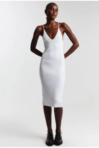 Vestido Tricot Midi Alça Fina Poitiers Branco