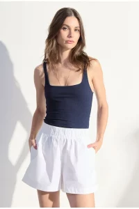 Shorts Haida Em Algodão Cós Elástico Branco