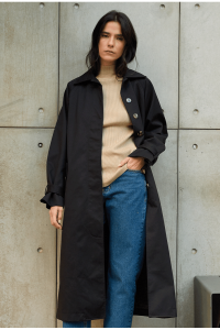 Trench Coat Alongado com Faixa Birnie Preto